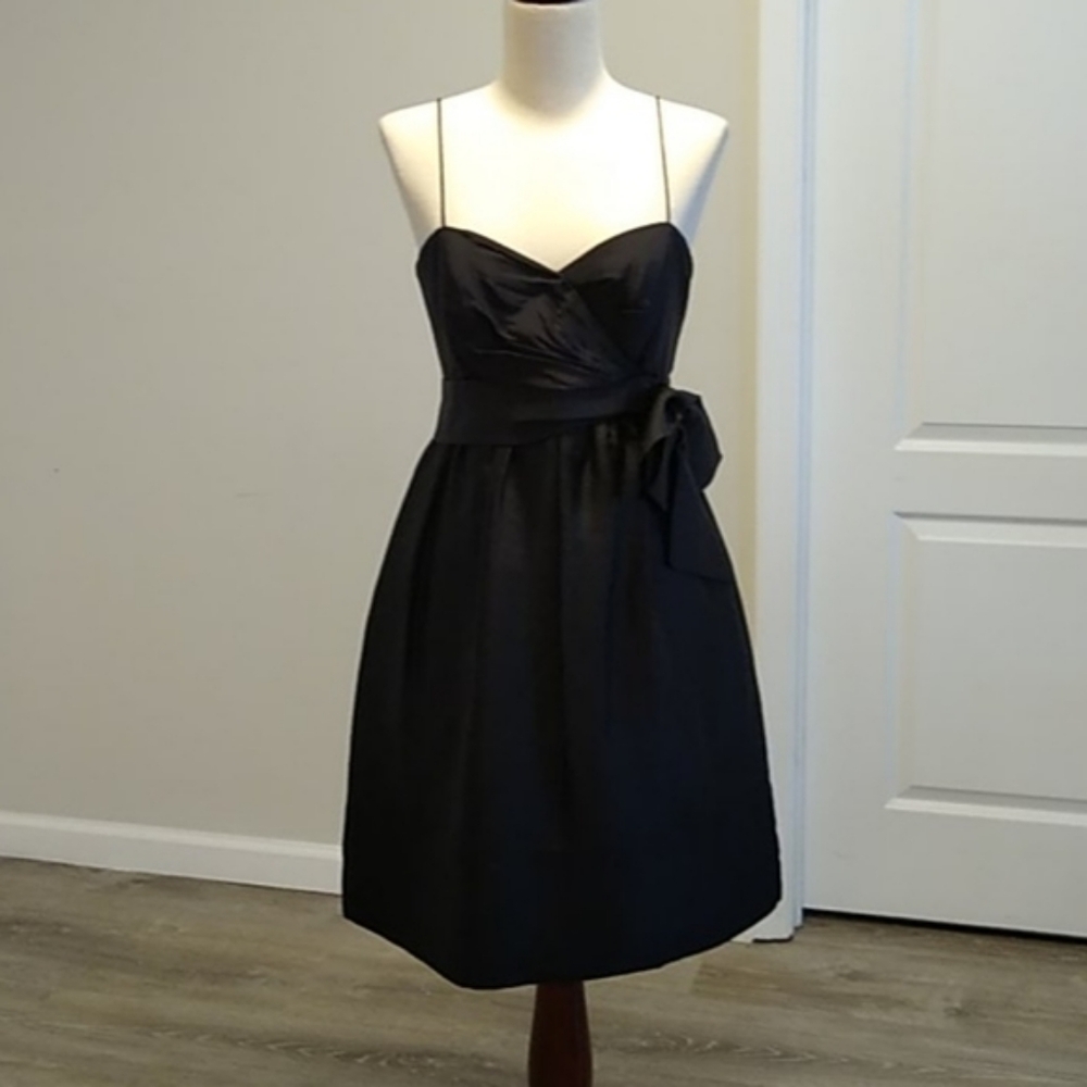 💘Jenny Yoo Collection little black short dress 8 strappy bow bridesmaid pockets